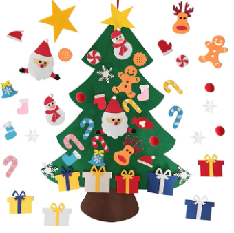 Árbol de Navidad de fieltro con 25 adornos y luces – lo decoran los peques