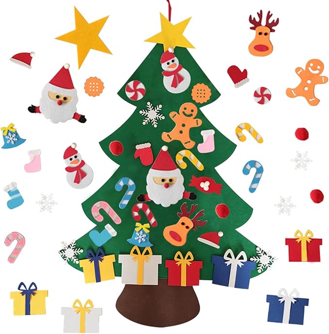 Árbol de Navidad de fieltro con 25 adornos y luces – lo decoran los peques