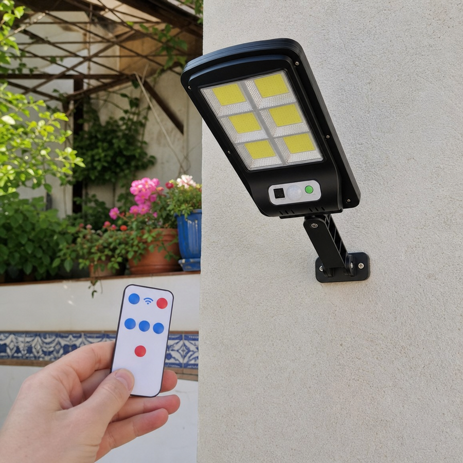 Luz solar LED con sensor de movimiento y mando – sin cables ni obras