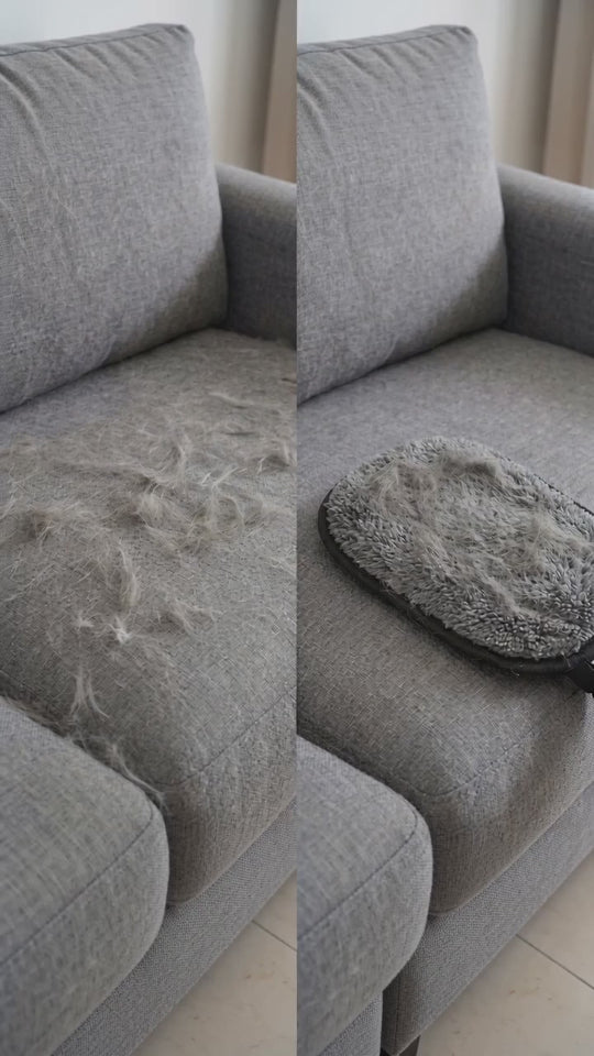Sofá con pelo antes y después de pasar la manopla